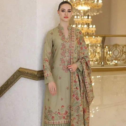 KARANDI 3PC EMBROIDERED DRESS EMBROIDERED SHAWL A 1006