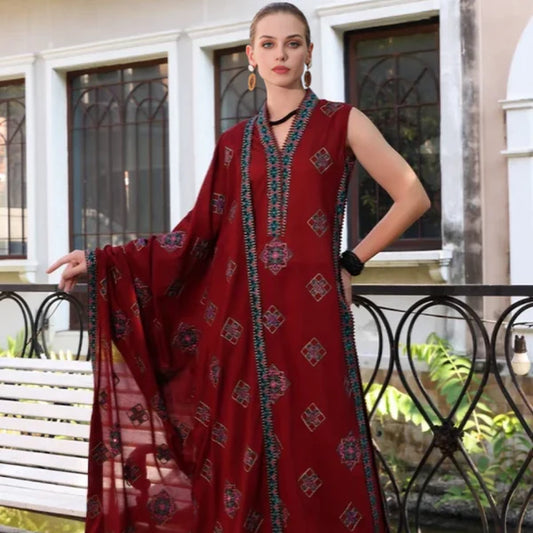 KARANDI 3PC EMBROIDERED DRESS EMBROIDERED SHAWL A 1044