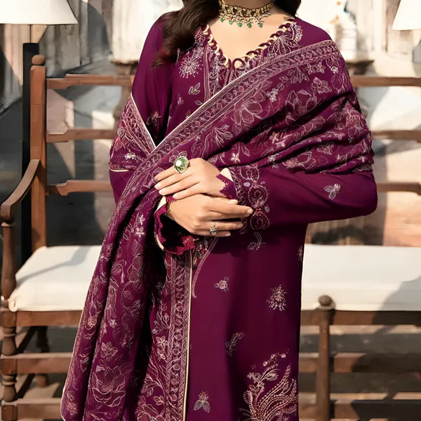 KHADDAR 3PC EMBROIDERED DRESS EMBROIDERED SHAWL A 1036